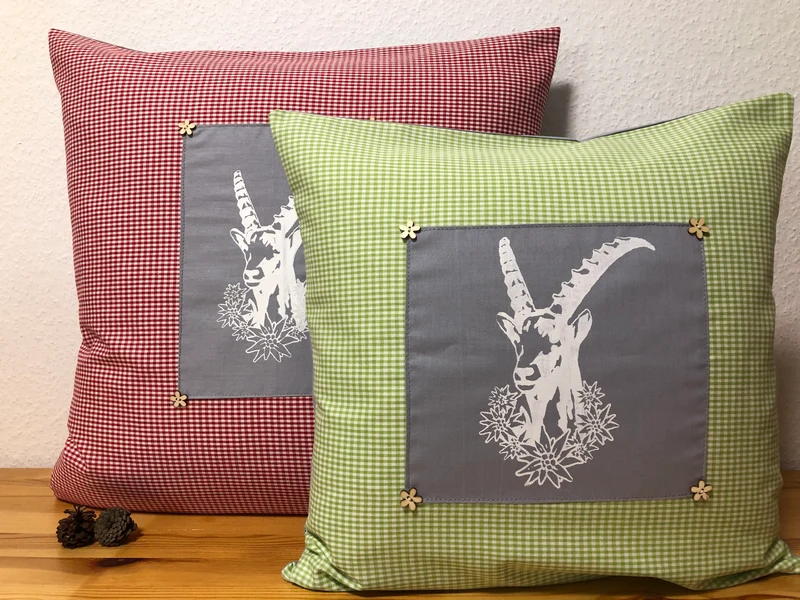 Landhausstil Kissenhülle * Kissenbezug * grün/weiß kariertes Dekokissen * Steinbock *