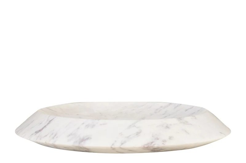 Casa Padrino Luxus Marmor Schale Weiß / Lila 35,5 x 35,5 x H. 7,5 cm - Flache runde Deko Schale aus hochwertigem Purple White Marmor - Luxus Deko Accessoires