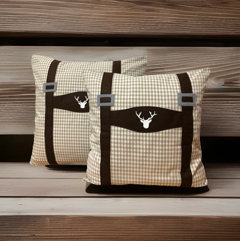 1x Landhausstil Kissenhülle * Kissenbezug * Hosenträger Dekokissen * braun/beige kariert