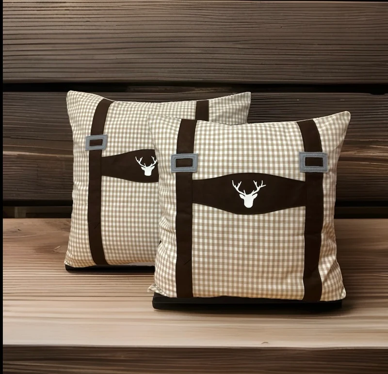 1x Landhausstil Kissenhülle * Kissenbezug * Hosenträger Dekokissen * braun/beige kariert
