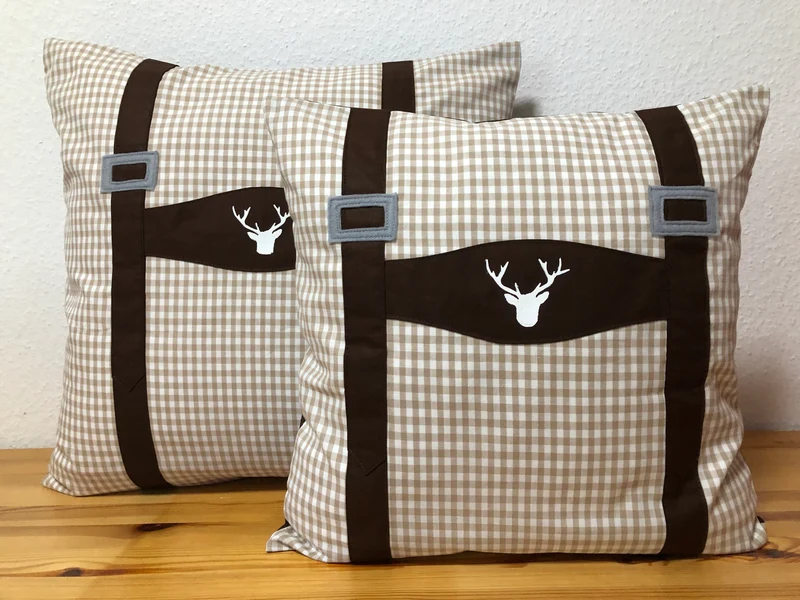 1x Landhausstil Kissenhülle * Kissenbezug * Hosenträger Dekokissen * braun/beige kariert