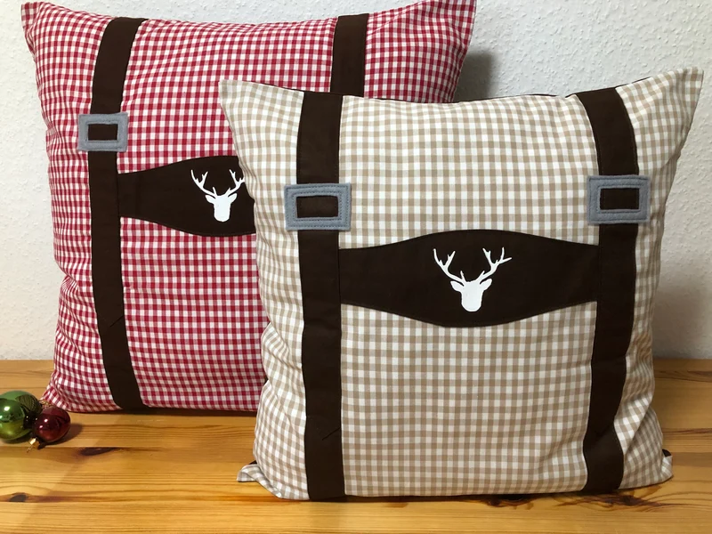 1x Landhausstil Kissenhülle * Kissenbezug * Hosenträger Dekokissen * braun/beige kariert