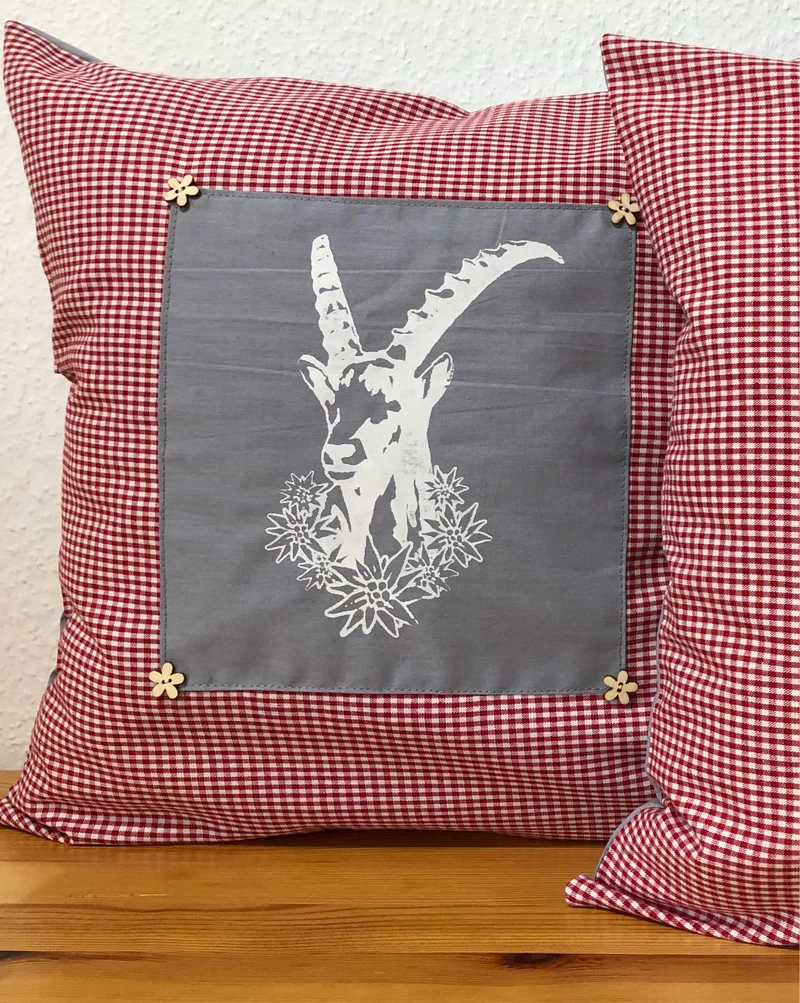 1x Landhausstil Kissenhülle * Kissenbezug * Bauernstube Dekokissen * Steinbock *