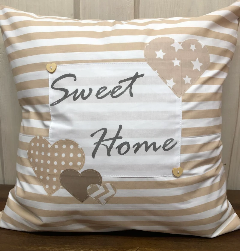 Landhausstil Kissenhülle * Kissenbezug * Dekokissen „ Sweet Home „ beige/weiß