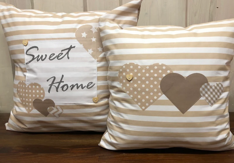 Landhausstil Kissenhülle * Kissenbezug * Dekokissen „ Sweet Home „ beige/weiß