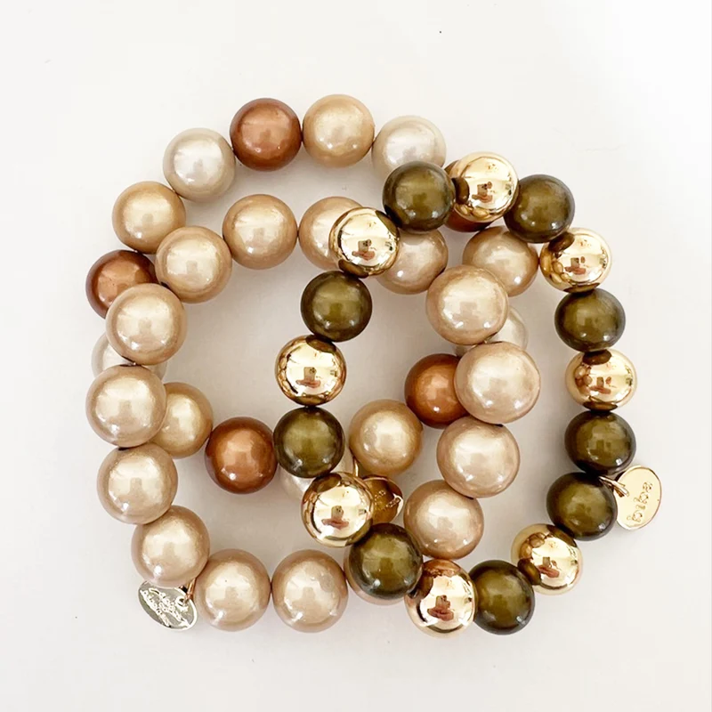 chunky Perlenarmband beige-gold
