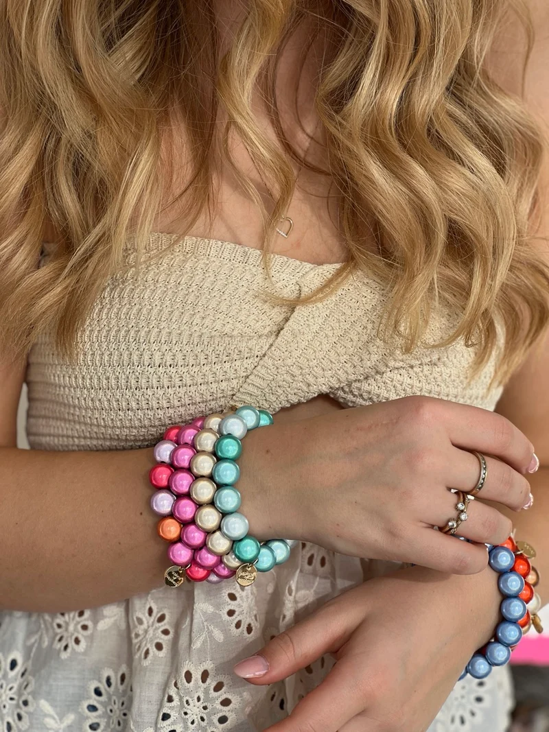 chunky Perlenarmband beige-gold