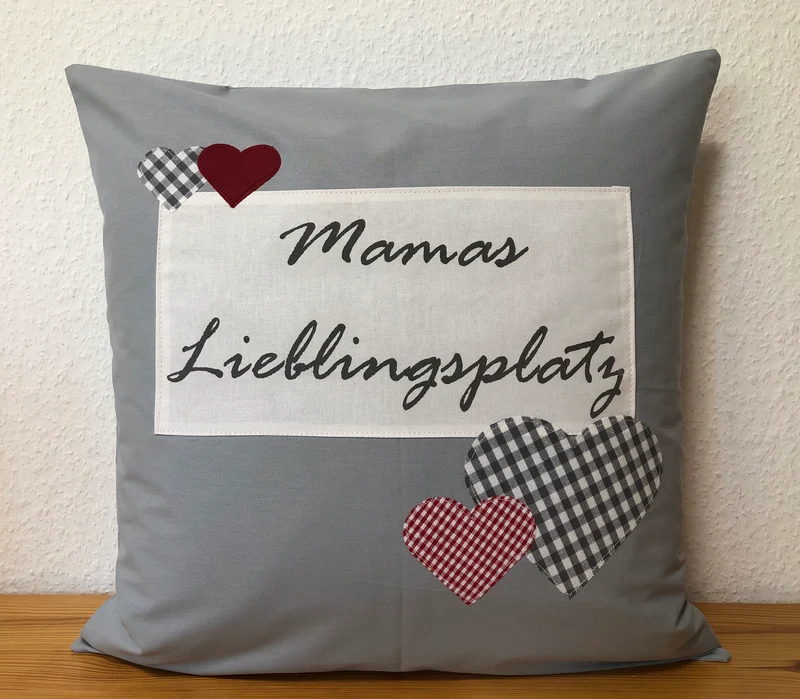 Landhausstil Kissenhülle * Kissenbezug * Dekokissen grau * Mamas Lieblingsplatz *