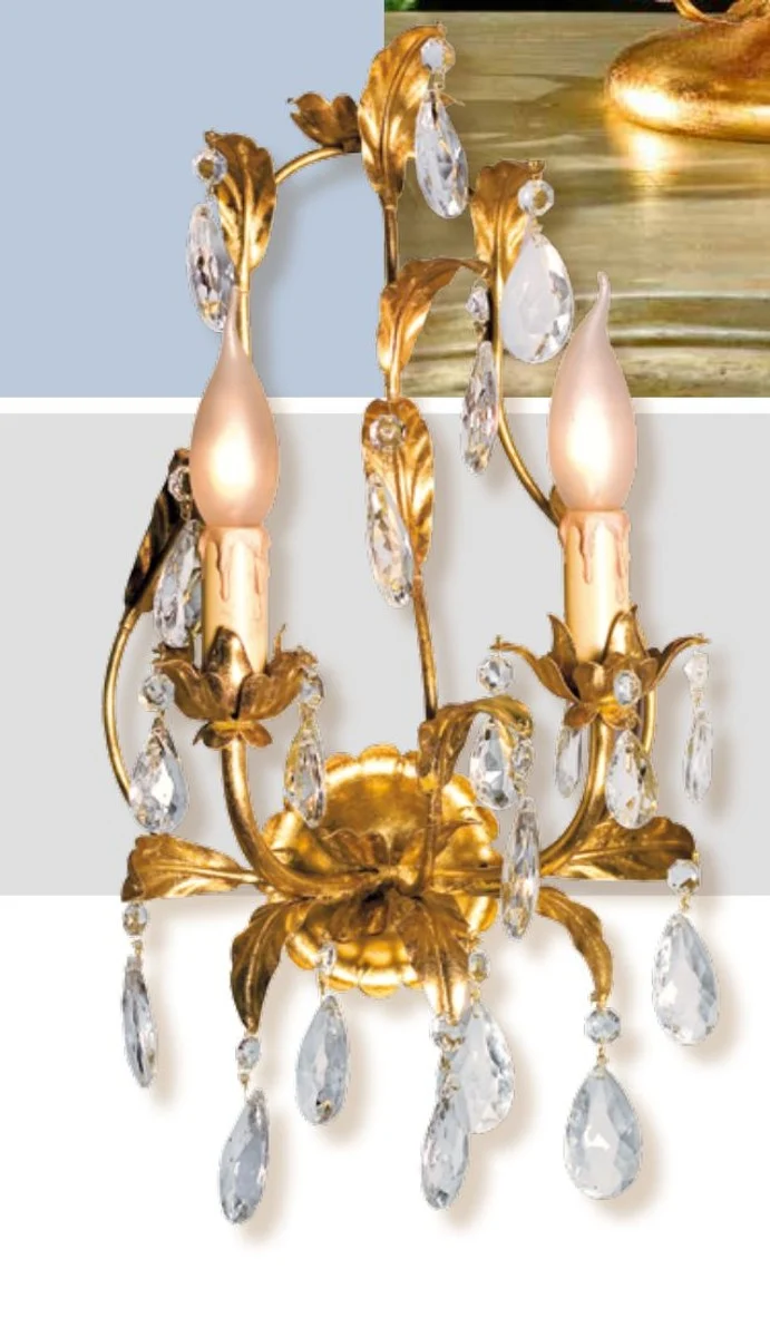 Casa Padrino Barock Wandleuchte Gold B. 30 x T. 40 cm 2-flammig - Handgefertigte Leuchte aus Italien - Barock Leuchten