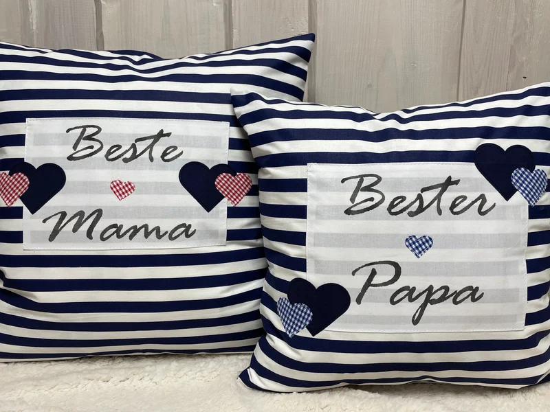 Landhausstil Kissenhülle, Vatertags Geschenk, Dekokissen *Bester Papa *blau/weiß