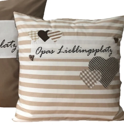 Landhausstil Kissenhülle * Kissenbezug * Dekokissen beige/weiß * Opas Lieblingsplatz *beige/weiß