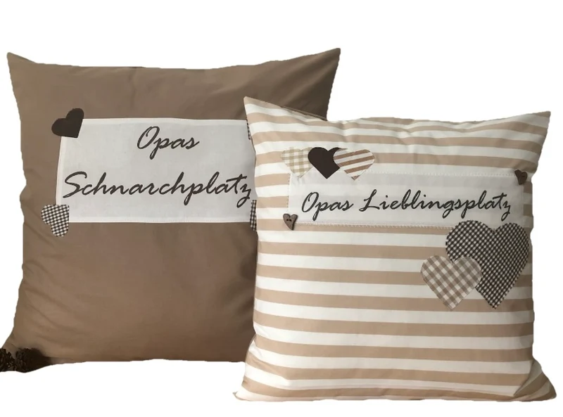 Landhausstil Kissenhülle * Kissenbezug * Dekokissen beige/weiß * Opas Lieblingsplatz *beige/weiß