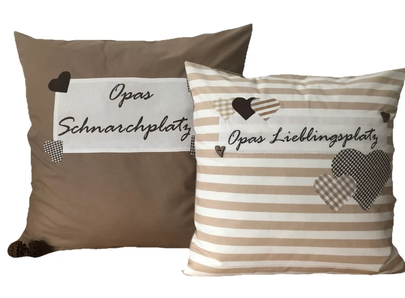 Landhausstil Kissenhülle * Kissenbezug * Dekokissen beige/weiß * Opas Lieblingsplatz *beige/weiß