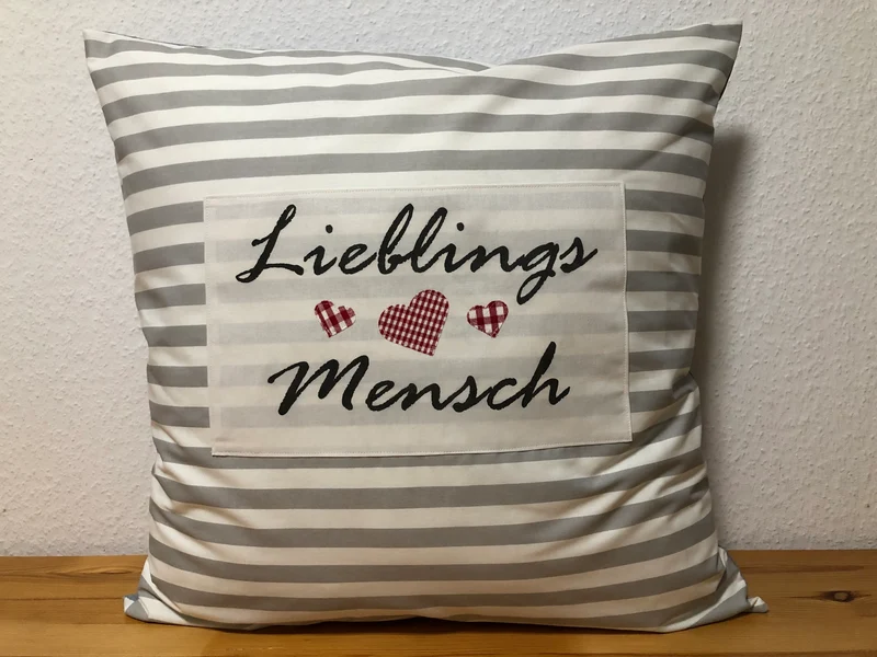 Landhausstil Kissenhülle * Kissenbezug * grau/weiß gestreiftes Dekokissen * Lieblings Mensch *