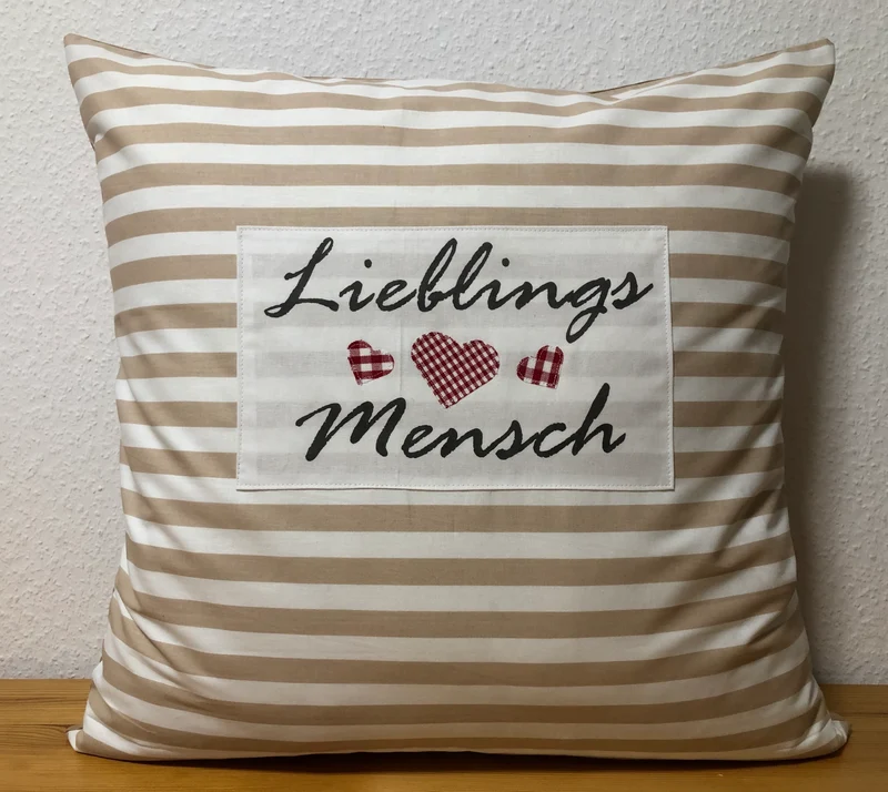 Landhausstil Kissenhülle * Kissenbezug * Dekokissen * Lieblings Mensch * beige/weiß gestreift