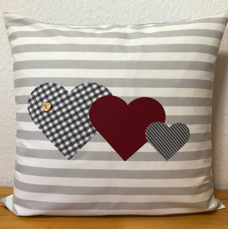 Landhausstil Kissenhülle * Kissenbezug * Dekokissen * Herzen *