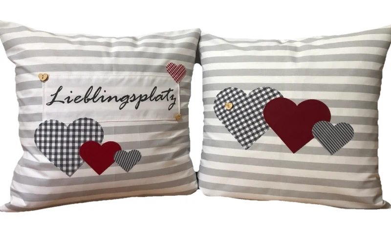Landhausstil Kissenhülle * Kissenbezug * Dekokissen * Herzen *