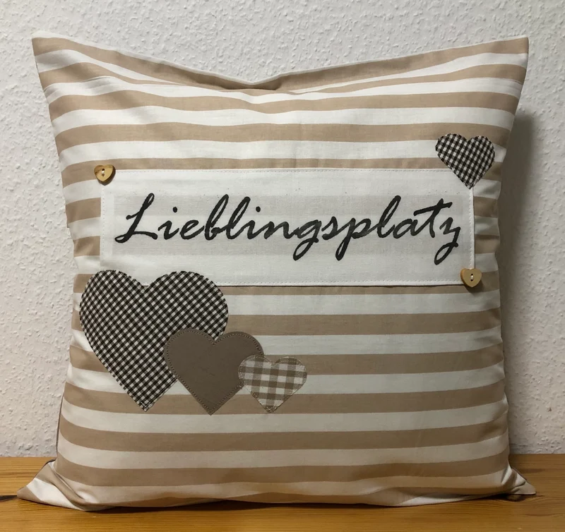 Landhausstil Kissenhülle * Kissenbezug beige/weiß * Lieblingsplatz *
