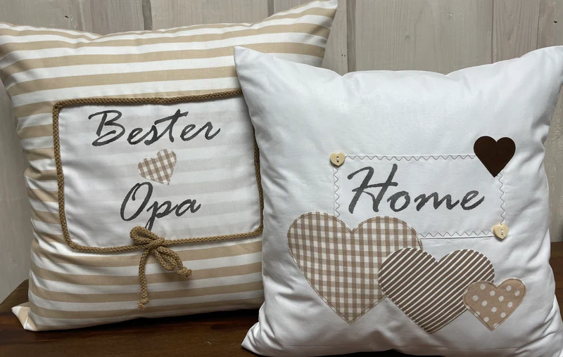 Landhausstil Kissenhülle, Kissenbezug, Dekokissen *Bester Opa* beige/weiß gestreift