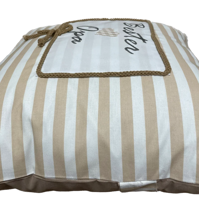 Landhausstil Kissenhülle, Kissenbezug, Dekokissen *Bester Opa* beige/weiß gestreift