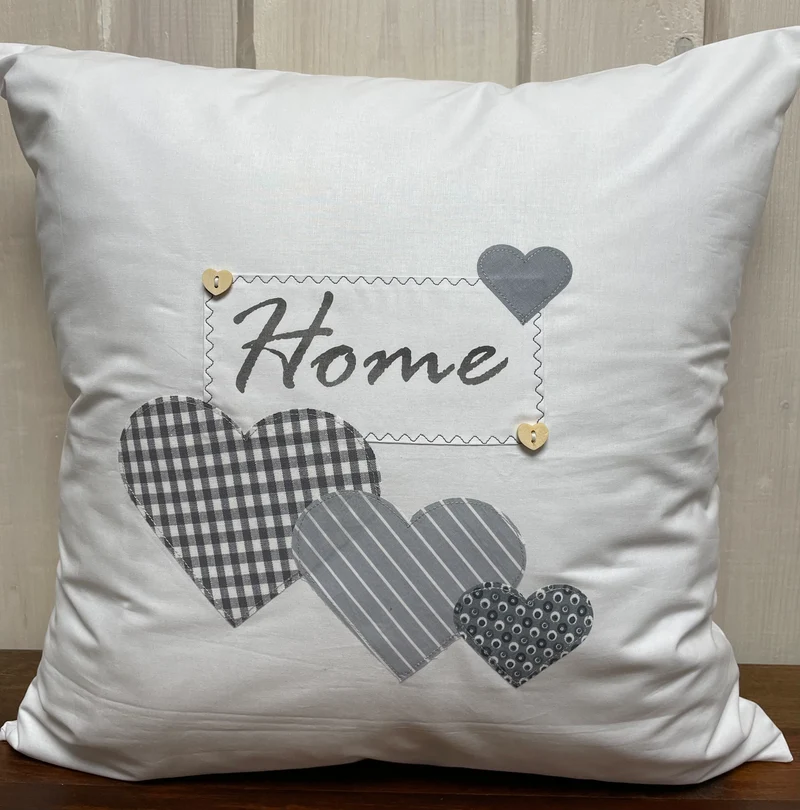 Landhausstil Kissenhülle * Kissenbezug * Dekokissen * Home * weiß/grau mit Herzen