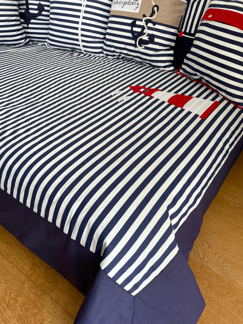 Maritime Patchwork Decke, Tagesdecke, Kinderdecke, Bettüberwurf, blau/weiß 130cm x 200cm