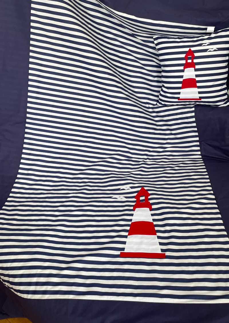 Maritime Patchwork Decke, Tagesdecke, Kinderdecke, Bettüberwurf, blau/weiß 130cm x 200cm