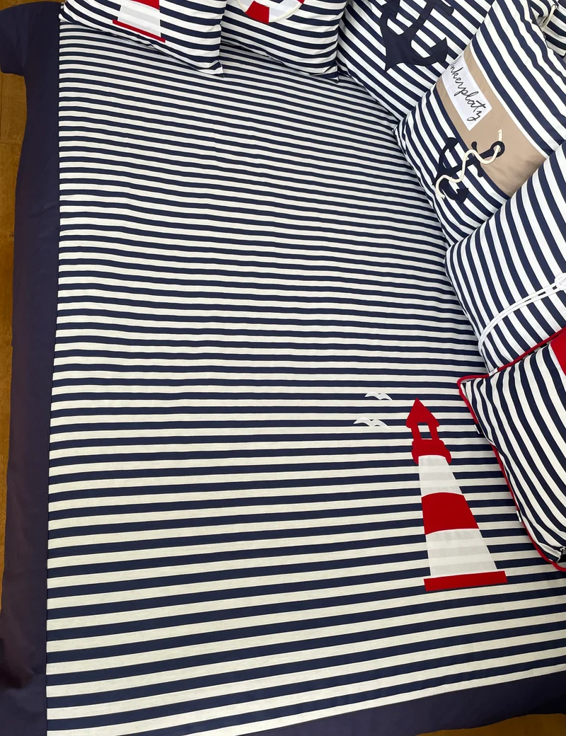 Maritime Patchwork Decke, Tagesdecke, Kinderdecke, Bettüberwurf, blau/weiß 130cm x 200cm