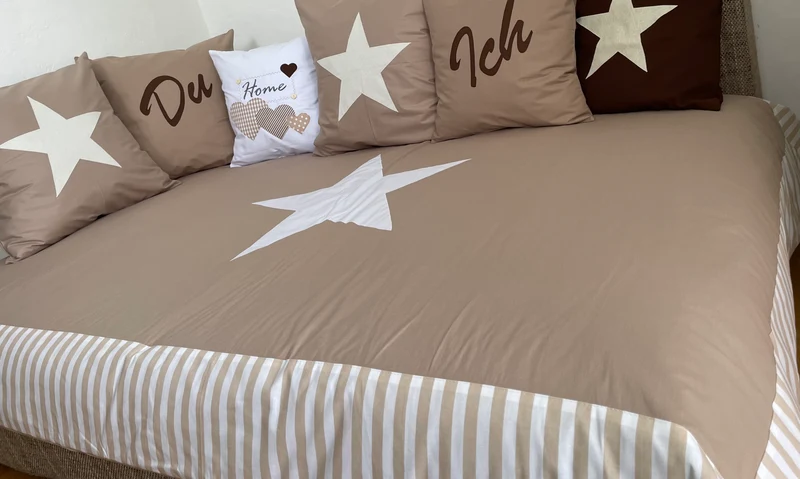 Maritime Patchwork Decke, Tagesdecke, Kinderdecke, Bettüberwurf 130cm x 200cm beige/weiß
