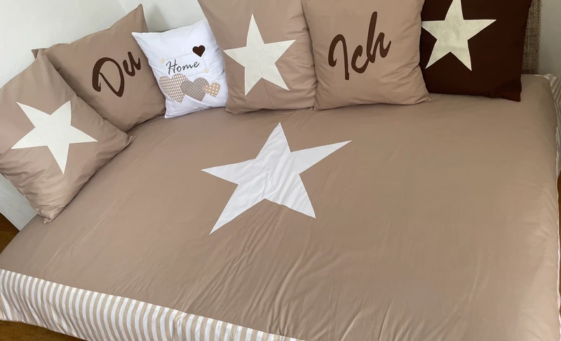 Maritime Patchwork Decke, Tagesdecke, Kinderdecke, Bettüberwurf 130cm x 200cm beige/weiß