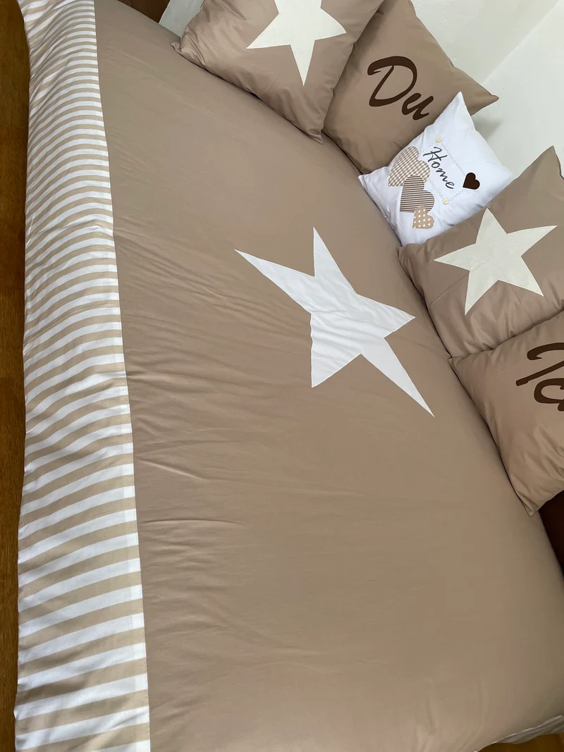 Maritime Patchwork Decke, Tagesdecke, Kinderdecke, Bettüberwurf 130cm x 200cm beige/weiß