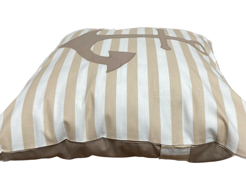 Maritime Kissenhülle, Landhausstil Dekokissen *Anker* beige/weiß gestreift