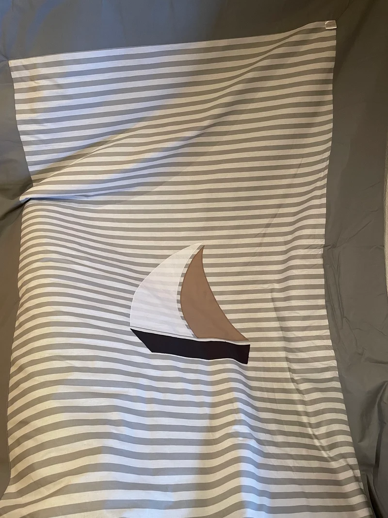 1x Maritime Patchwork Decke, Tagesdecke, Kinderdecke, Bettüberwurf 130cm x 200cm grau/weiß