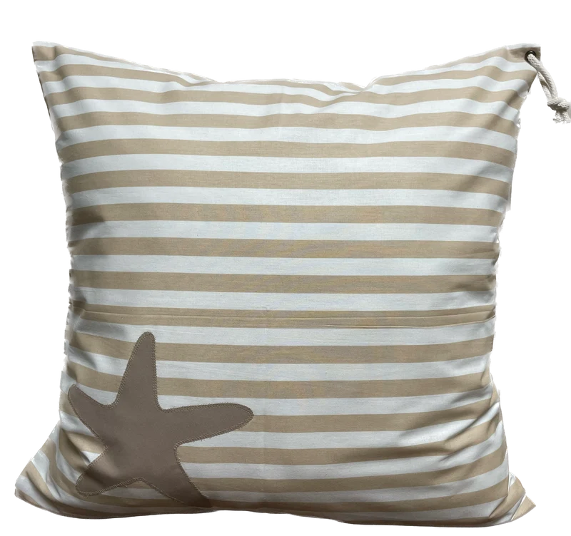 1 Maritime Kissenhülle, Landhausstil Dekokissen *Seestern* beige/weiß gestreift