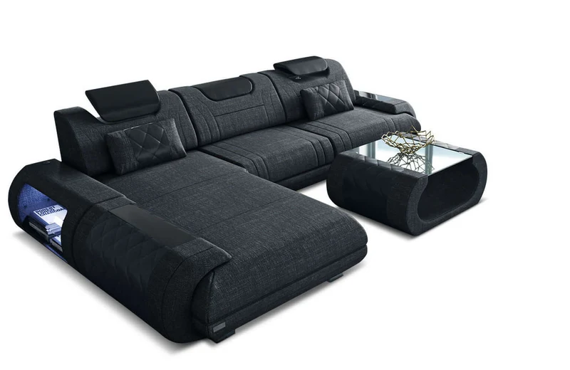 Couch Rimini L-Form in Stoff