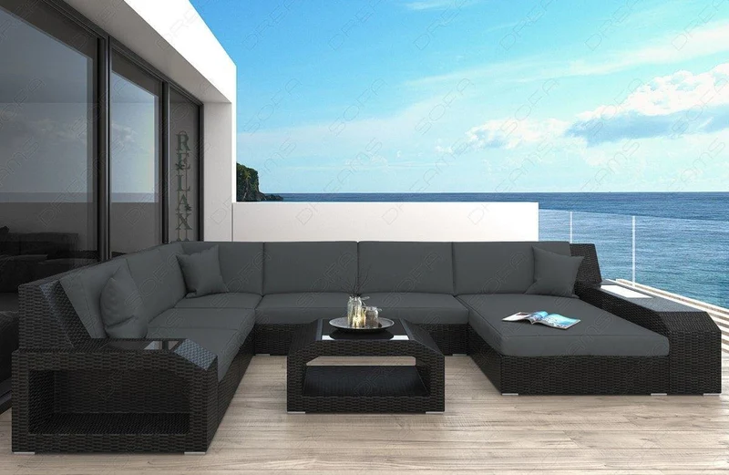XXL Wohnlandschaft Rattan Matera U-Form aus Stoff