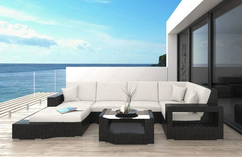 Rattan Wohnlandschaft Messana U-Form Creme