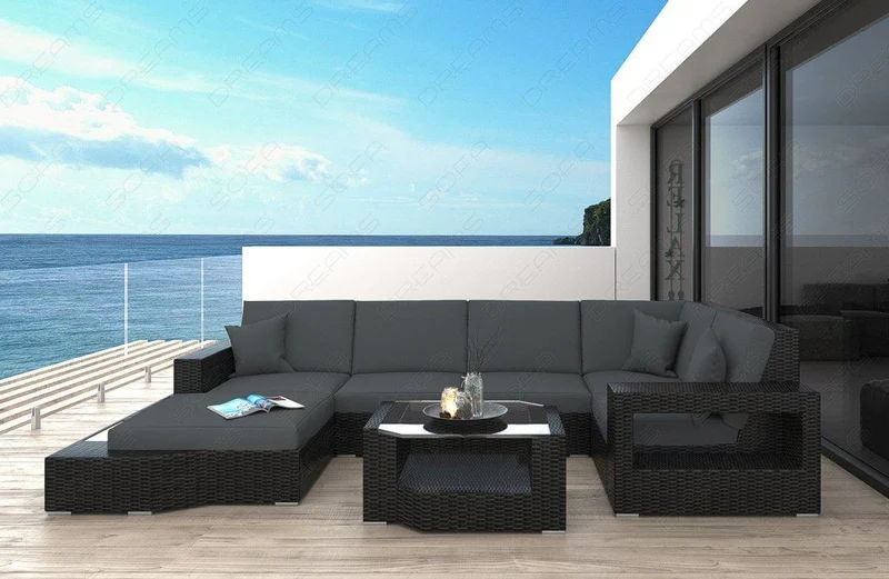 Rattan Wohnlandschaft Messana U-Form Grau
