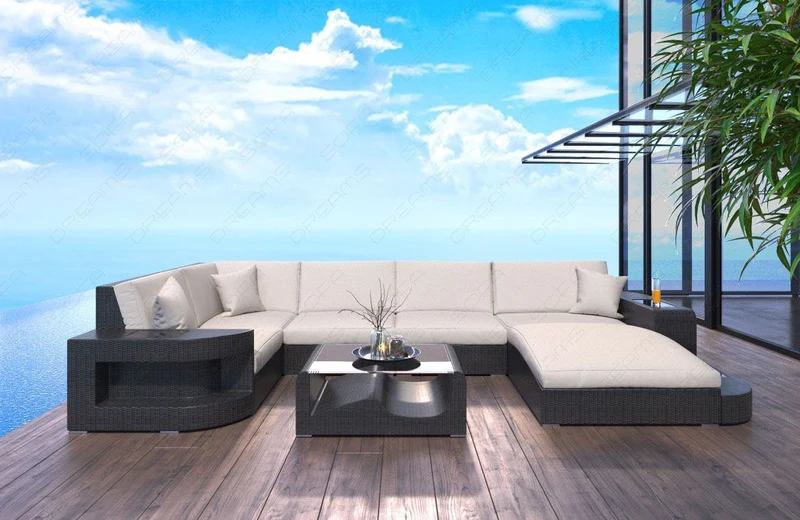 Stoff Wohnlandschaft Rattan Wave U-Form