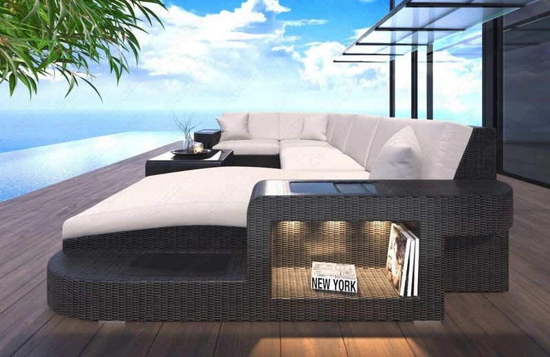 Stoff Wohnlandschaft Rattan Wave U-Form