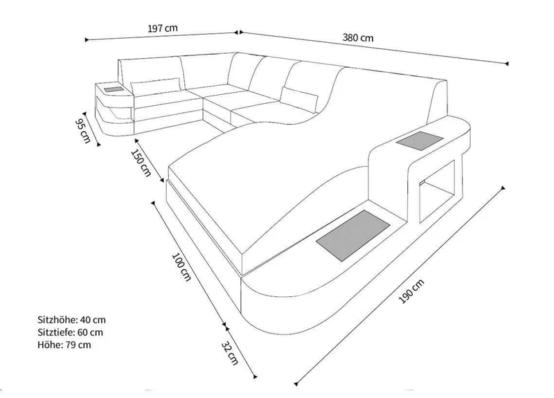 Wohnlandschaft Rattan Wave U-Form aus Stoff