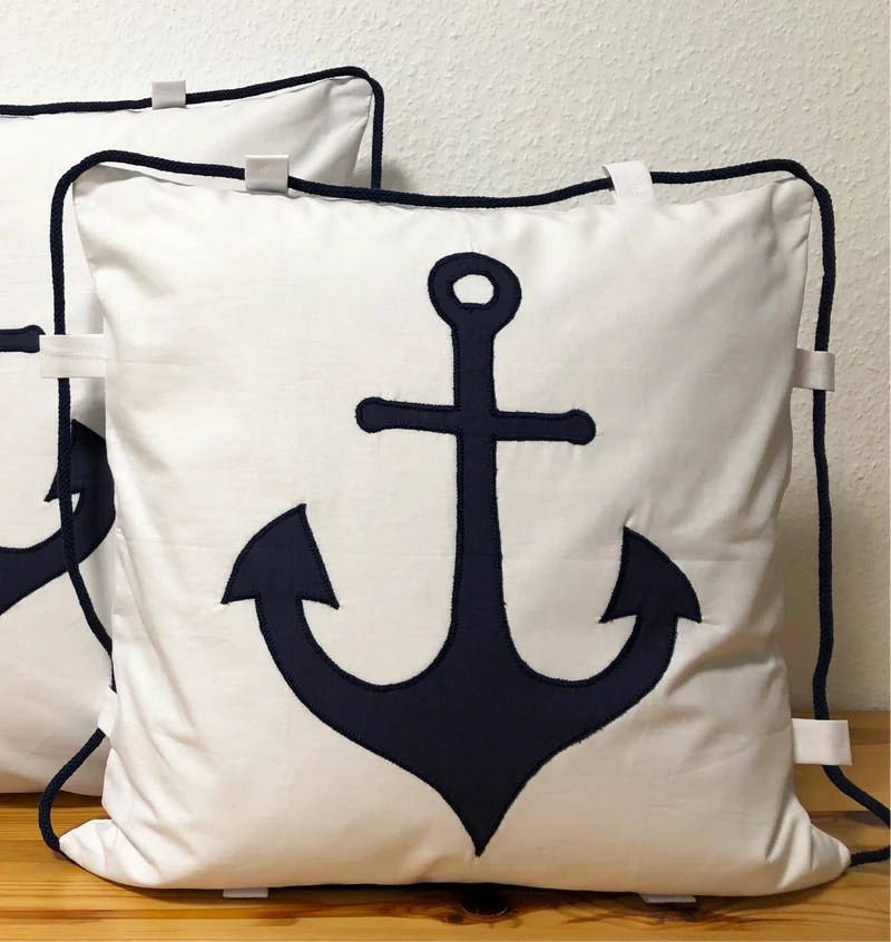 1 Maritime Kissenhülle, Landhausstil Kissenbezug * Anker * weiß/blau