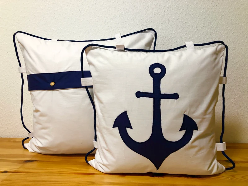 1 Maritime Kissenhülle, Landhausstil Kissenbezug * Anker * weiß/blau