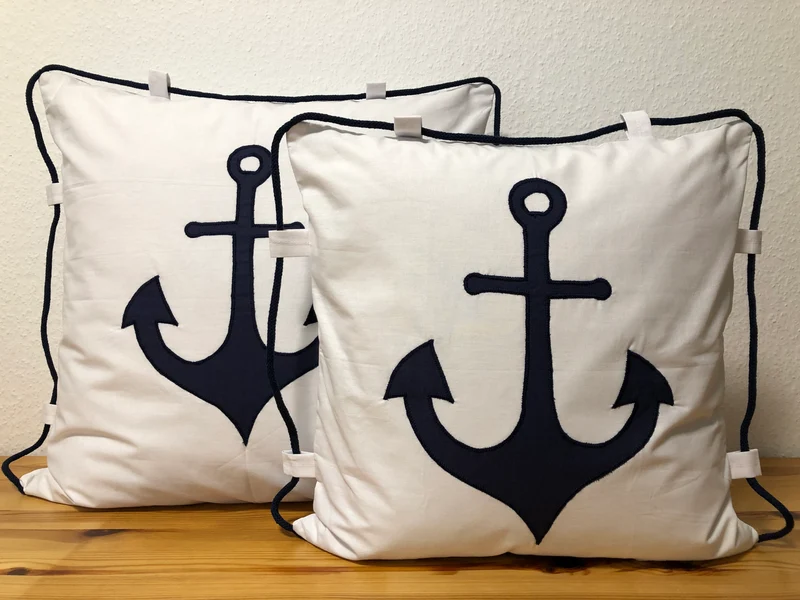 1 Maritime Kissenhülle, Landhausstil Kissenbezug * Anker * weiß/blau