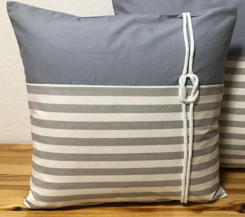 Maritime Kissenhülle, Kissenbezug, Landhausstil Kissen * Seemannsknoten * grau/weiß .