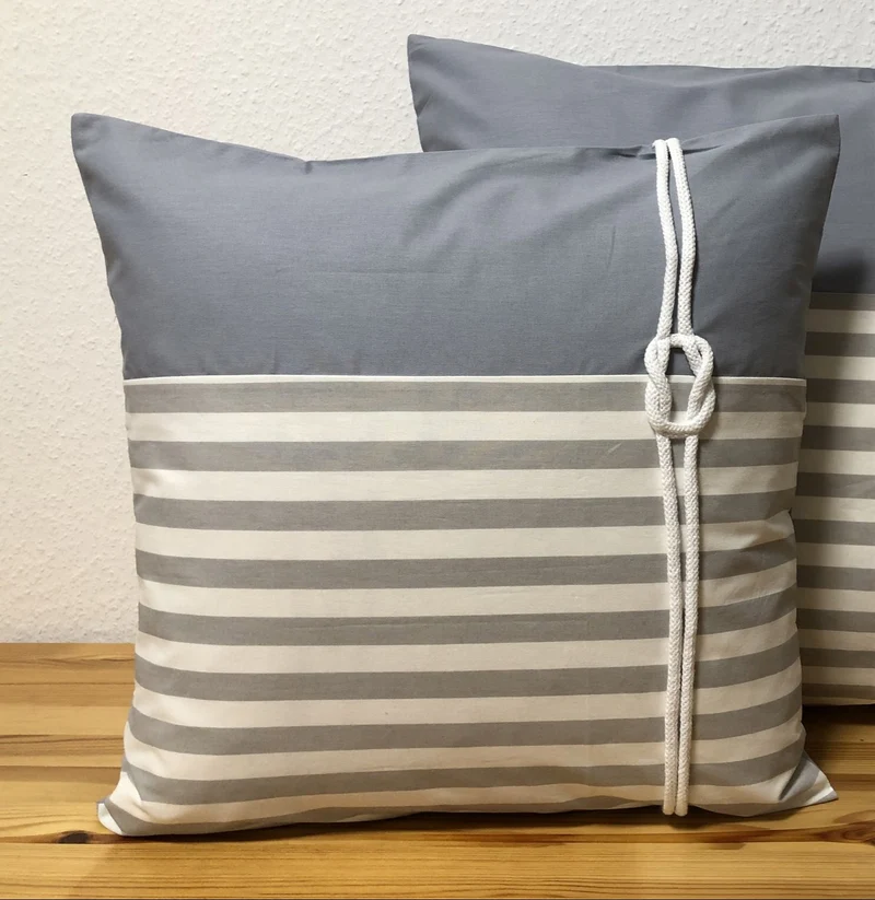 Maritime Kissenhülle, Kissenbezug, Landhausstil Kissen * Seemannsknoten * grau/weiß .