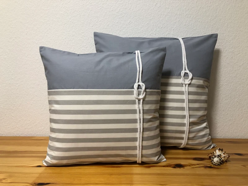 Maritime Kissenhülle, Kissenbezug, Landhausstil Kissen * Seemannsknoten * grau/weiß .