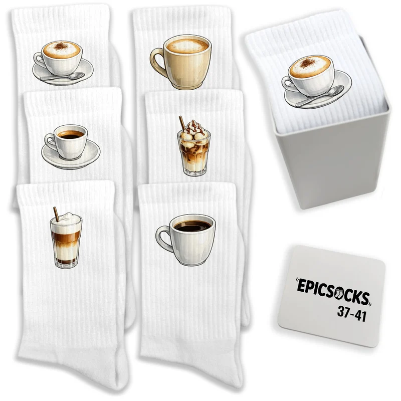 epicsocks Kaffeegenuss Socken in 37-41 im 6er Set in Geschenkdose im 6er Set in Geschenkbox