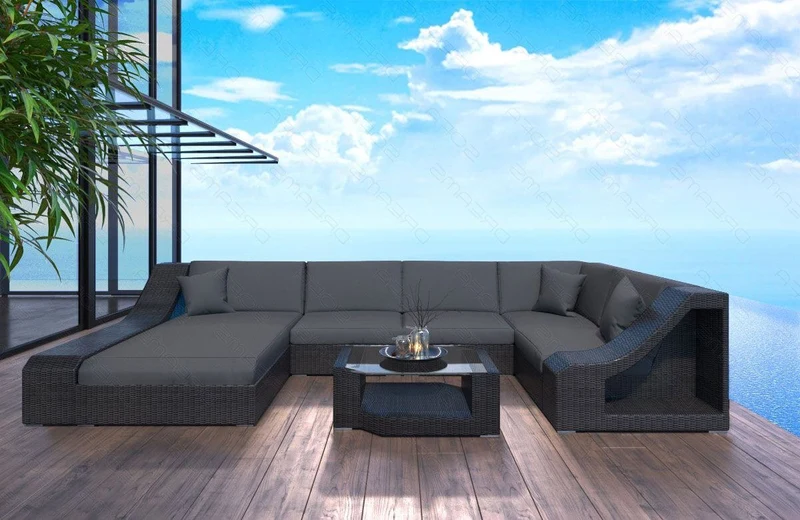 Wohnlandschaft Rattan Turino U-Form aus Stoff