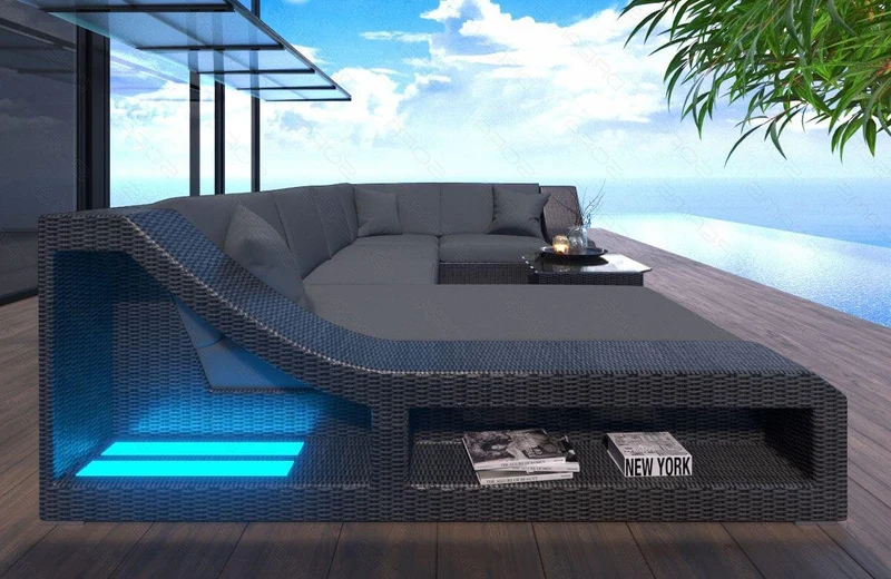 Wohnlandschaft Rattan Turino U-Form aus Stoff